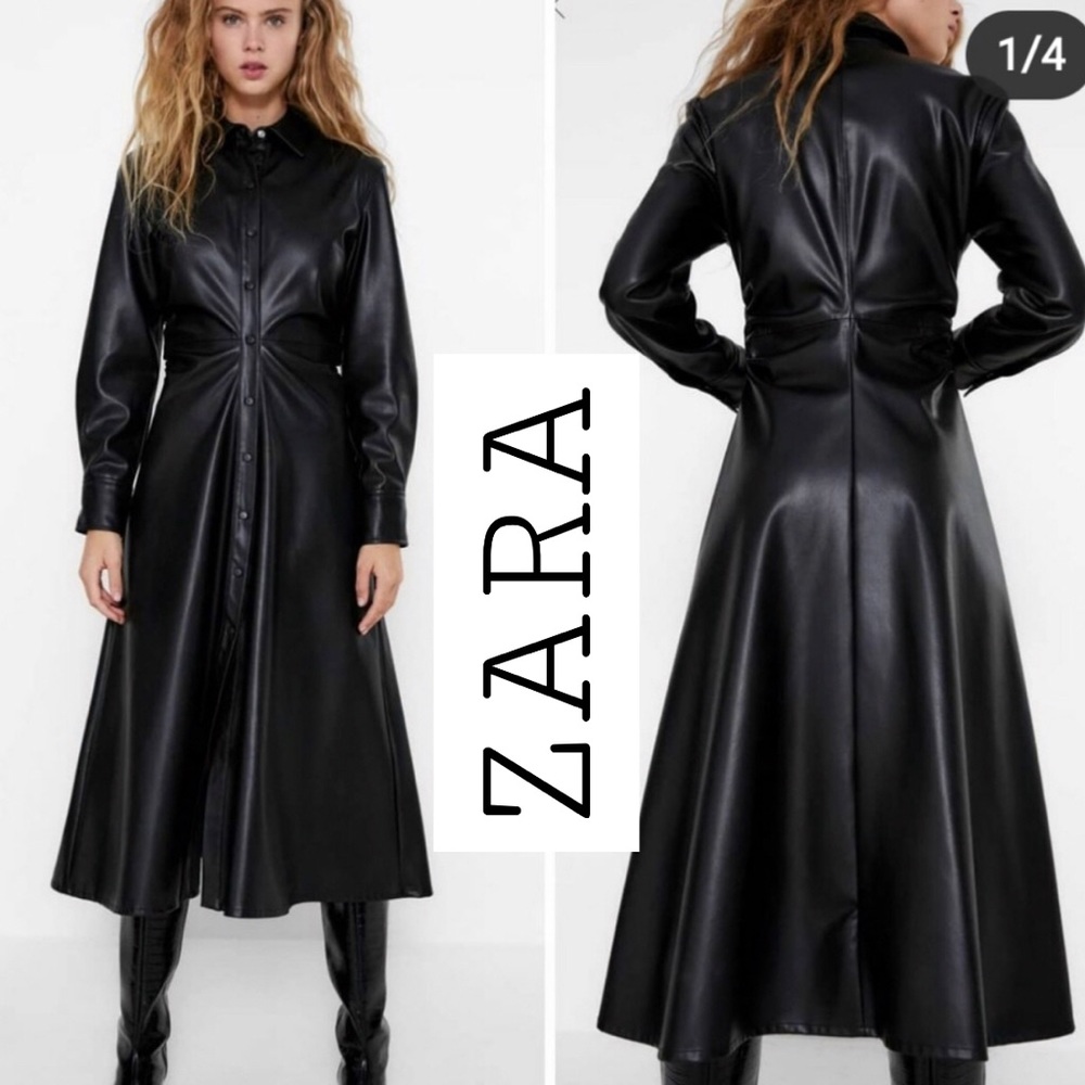 ZARA FAUX LEATHER MIDI DRESS BALCK BLOGGERES FAV
